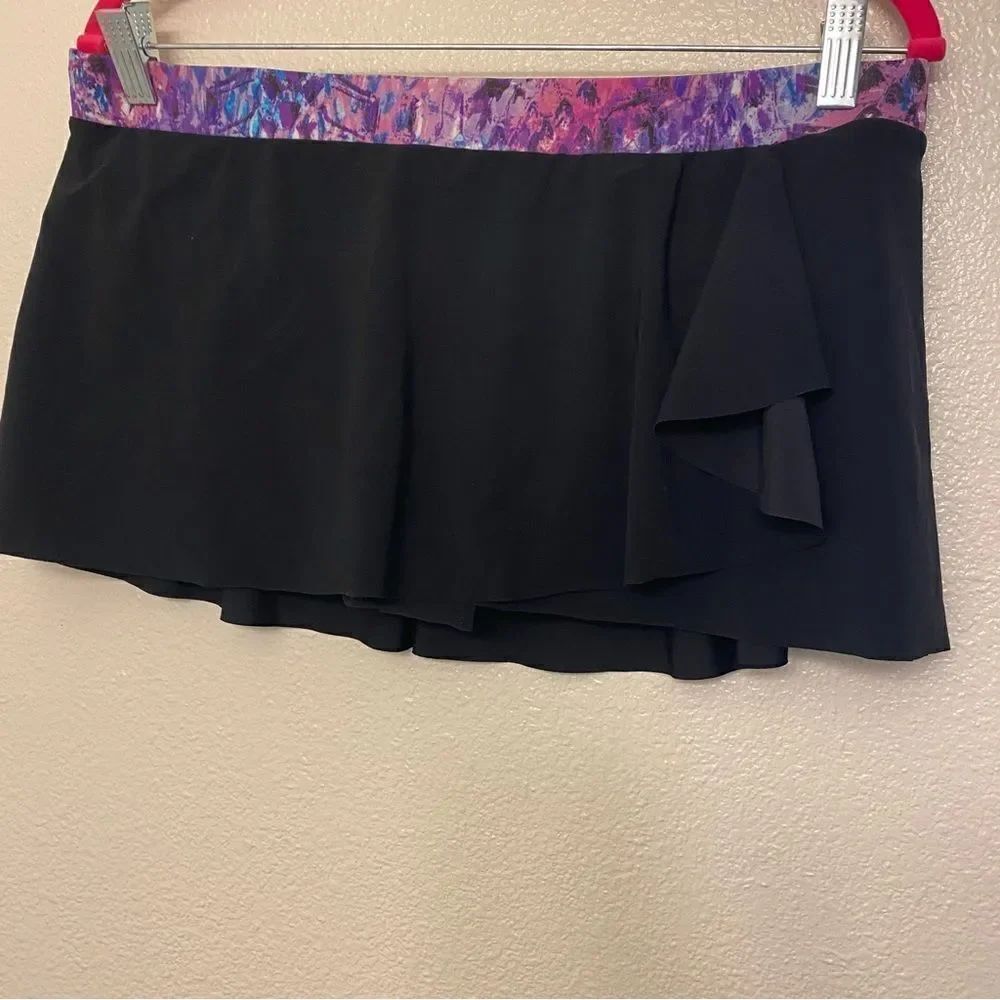 Profile by Gottex swimsuit skirt skort bottom Black Purple Print waist 12